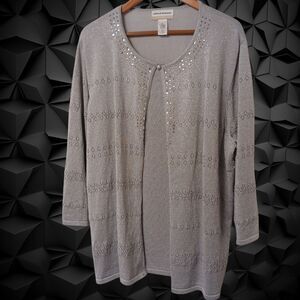 Alfred Dunner Woman Silver 1 Piece Sweater Set, Size 3X, Rhinestone Accents NWT